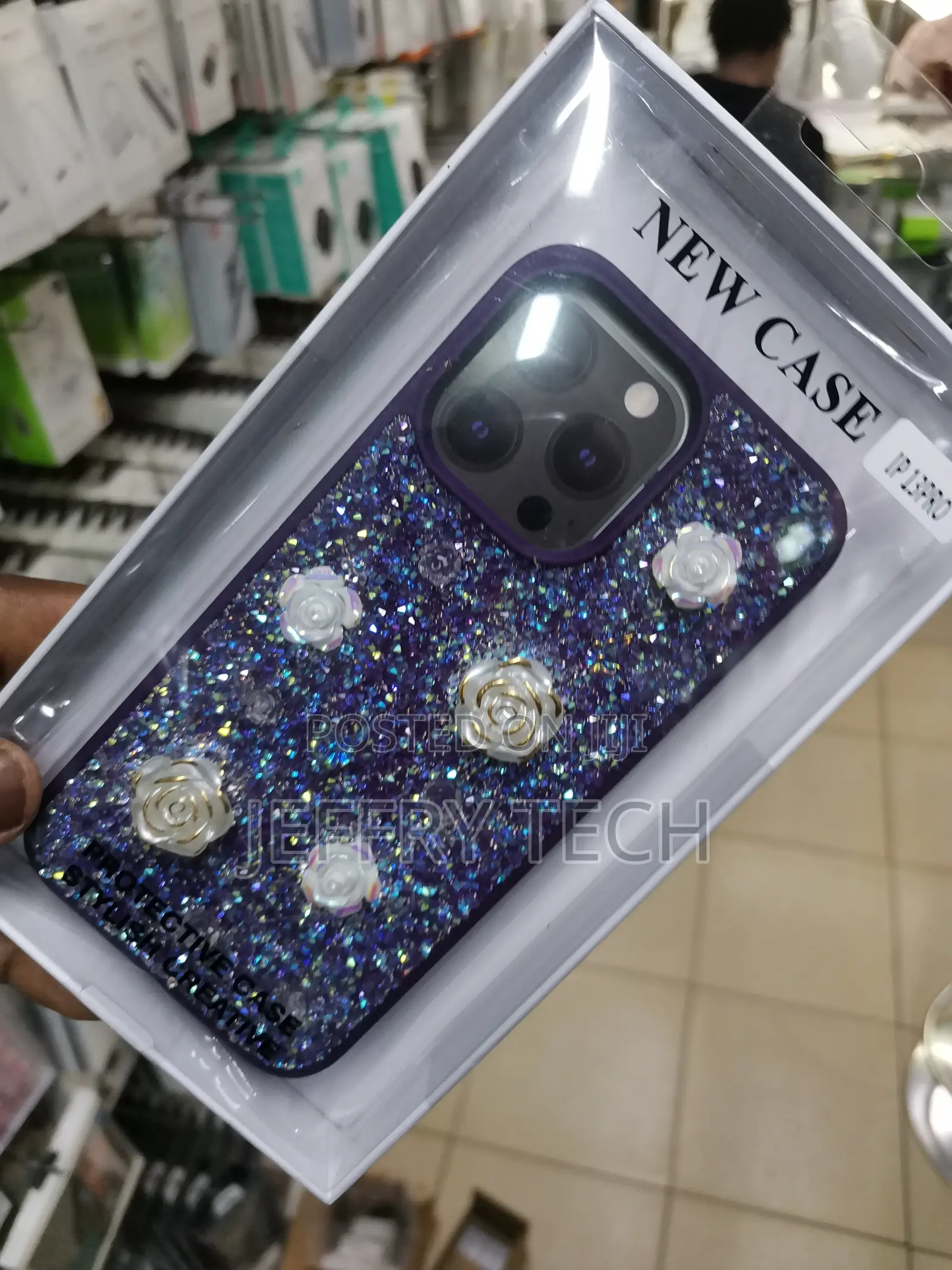 Rose Glitter Flower PC Cute Case - iPhone 13 Pro-Black