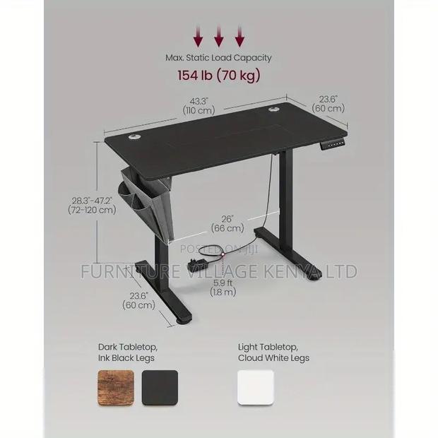 Office Desk: Black Electric Height Adjustable Desk - thumbnail 3