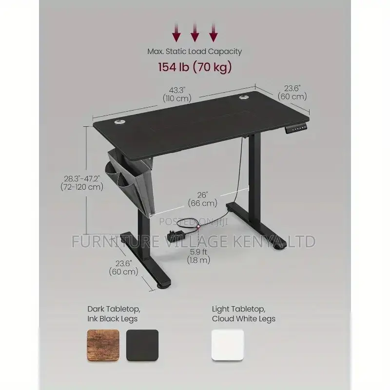 Office Desk: Black Electric Height Adjustable Desk