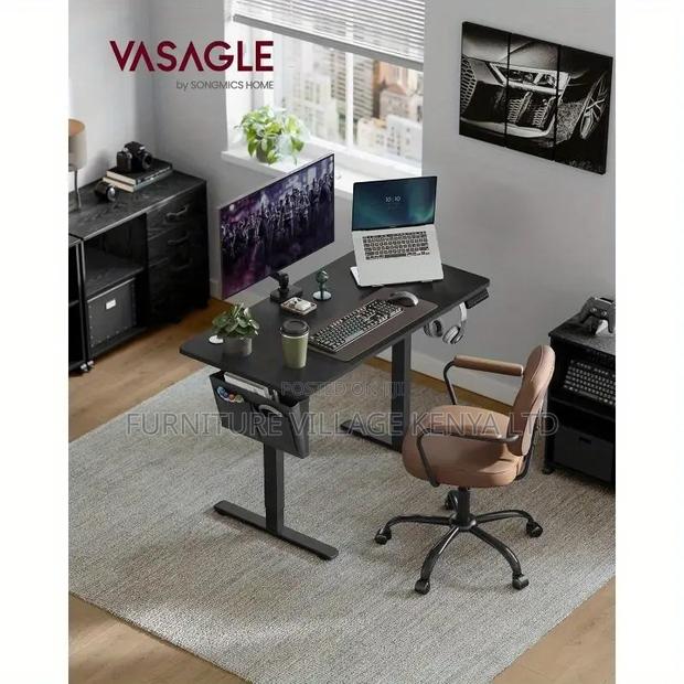 Office Desk: Black Electric Height Adjustable Desk