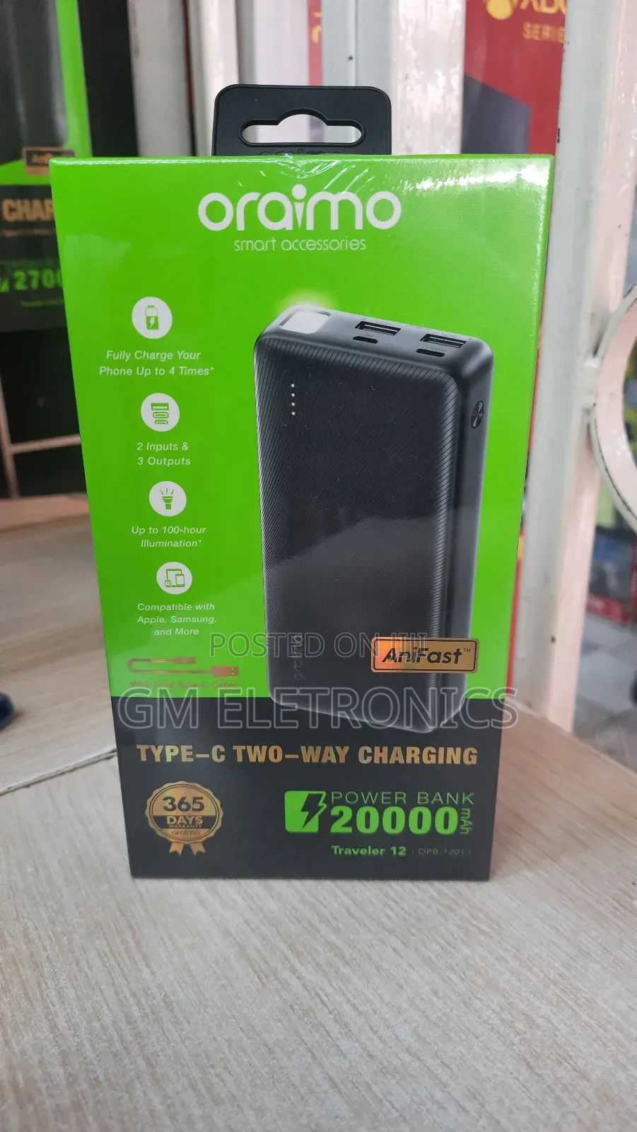 Oraimo Traveler 12 20000mah 12W Power Bank.