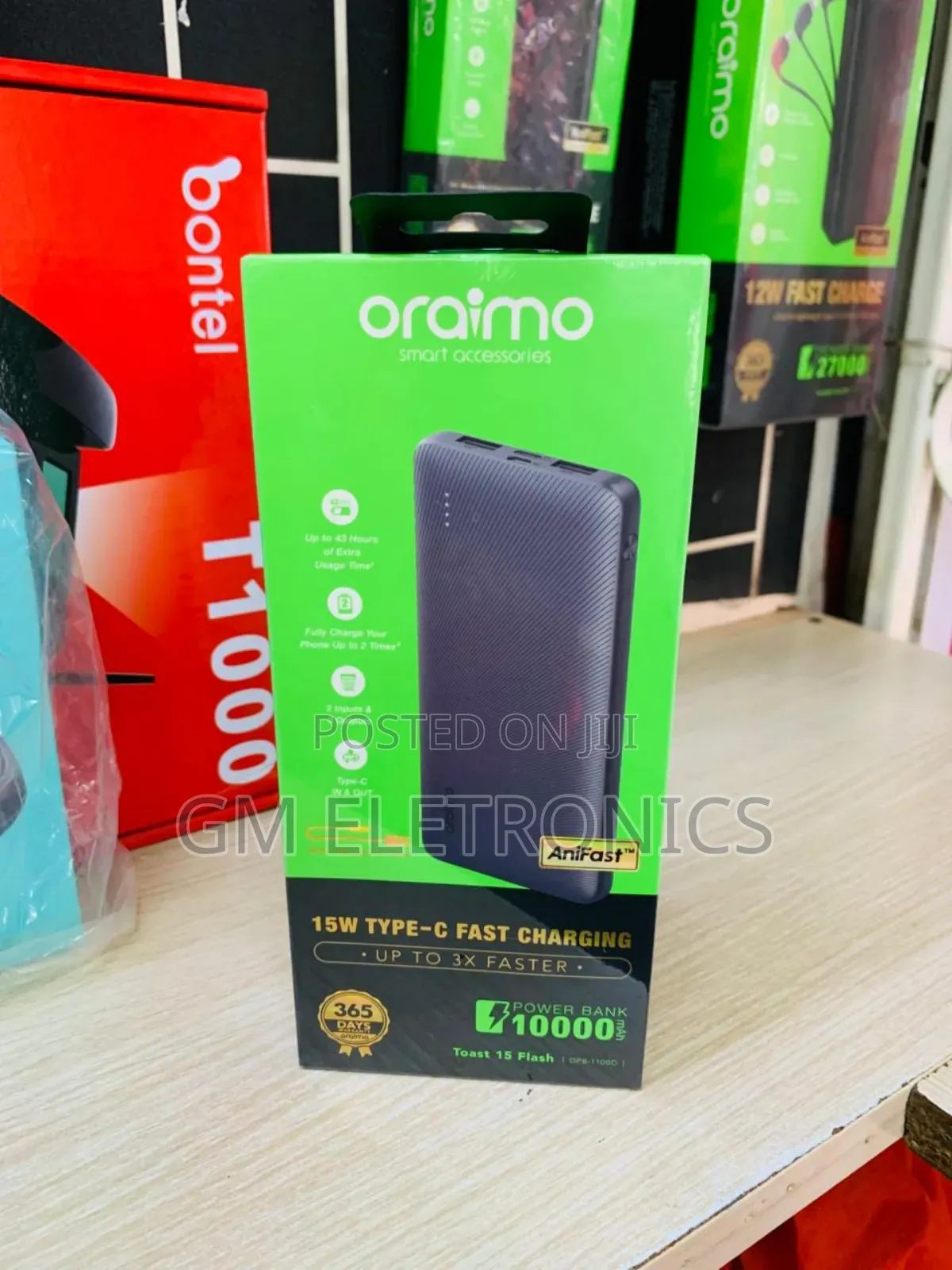 Oraimo Toast 15 Flash 10000mah Fast Charging Powerbank-black