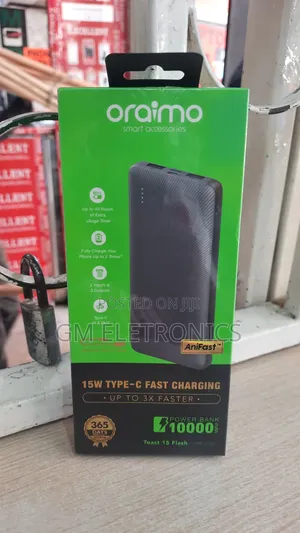 Oraimo Toast 15 Flash 10000mah Fast Charging Powerbank-black