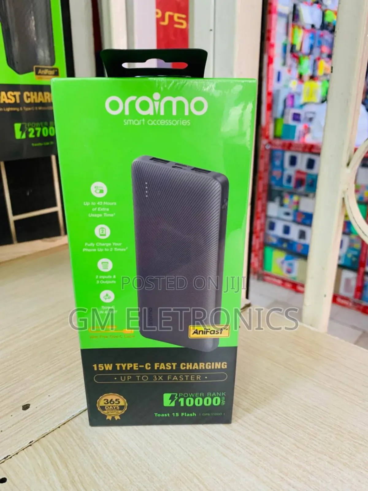 Oraimo Toast 15 Flash 10000mah Fast Charging Powerbank-black