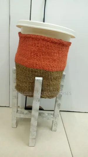 Orange Brown Basket, Stand and Plastic Vase