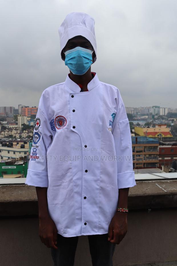 Customized White Chef Jacket And Cap Wear - main view