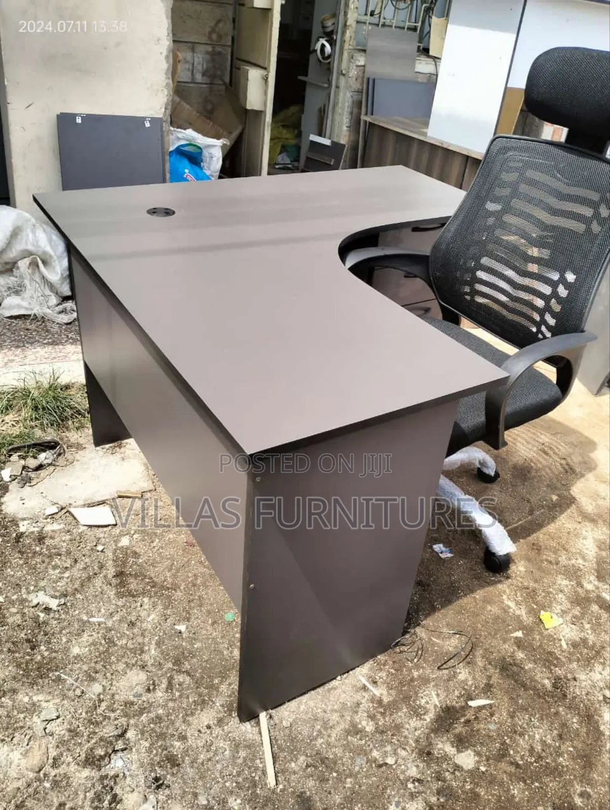 Grey L Shaped Desk and Modern Office Chair