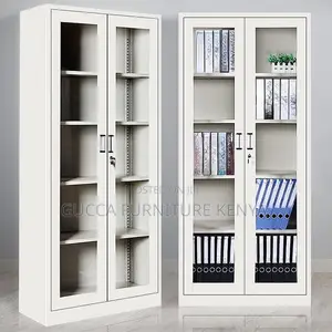 Cabinets:2-Full Glass Door Casual Steel Storage Cabinet