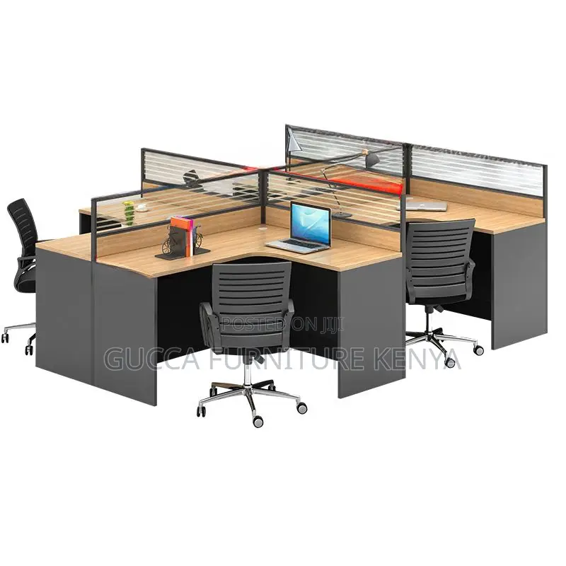 Workstation:4-Way Curved Engineered Wood Workstation