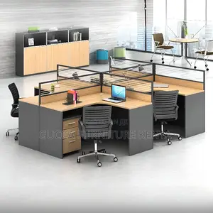 Workstation:4-Way Curved Engineered Wood Workstation