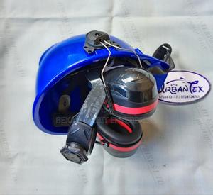 Blue Helmet With Attachable Earmuff - main view