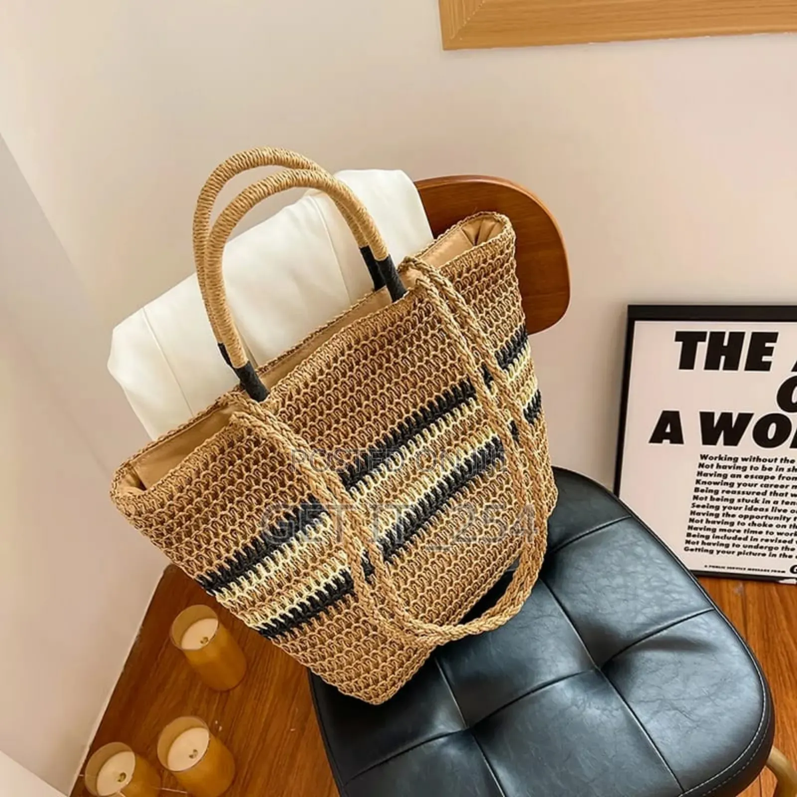 *French Color Block Woven Tote Bag