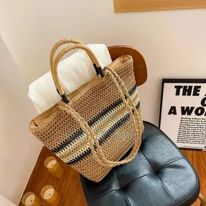 *French Color Block Woven Tote Bag