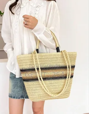 *French Color Block Woven Tote Bag