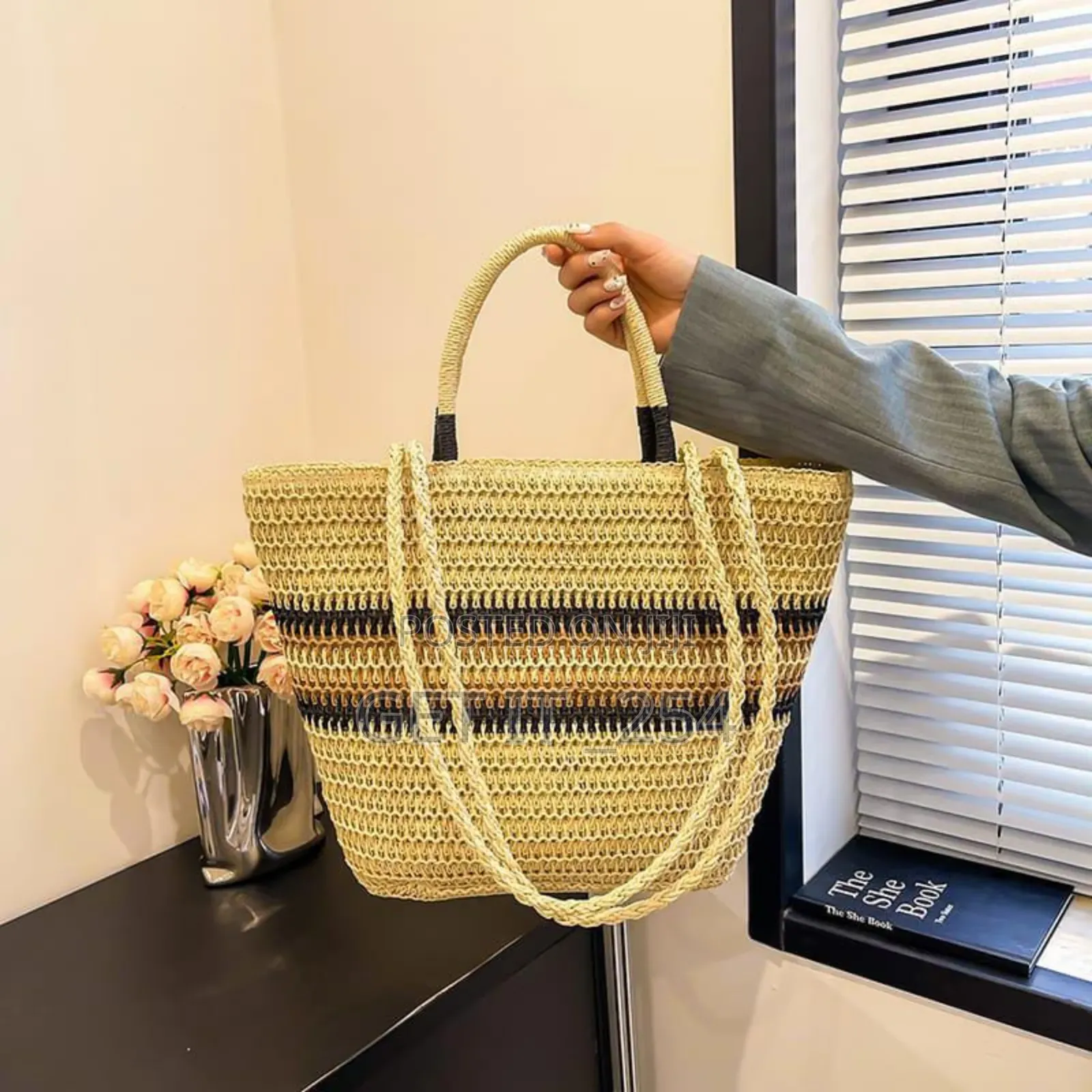 *French Color Block Woven Tote Bag