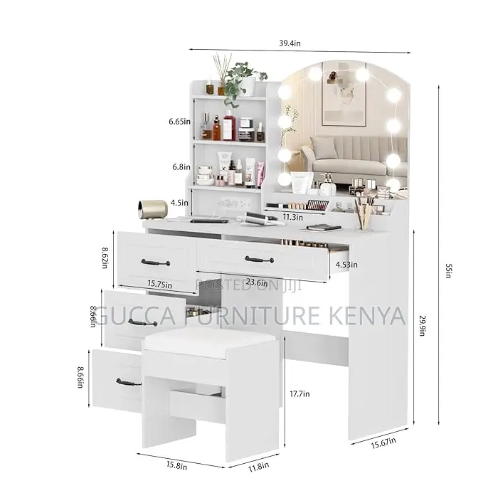 Dressers: Modern Makeup Vanity Desk With Light and Stool