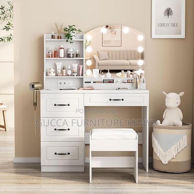 Dressers: Modern Makeup Vanity Desk With Light and Stool