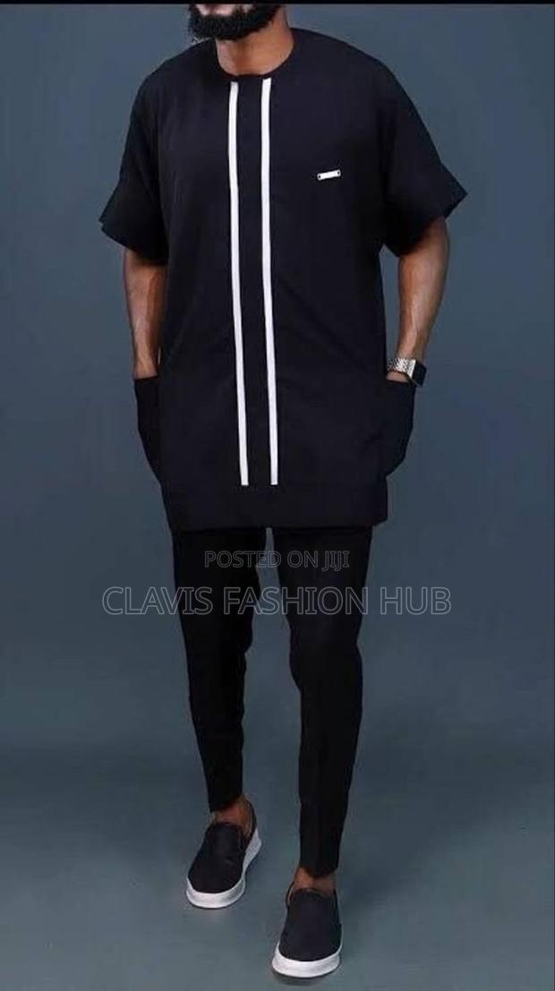 Dark African Suit: Sleek Shirt Matching Trousers for Men