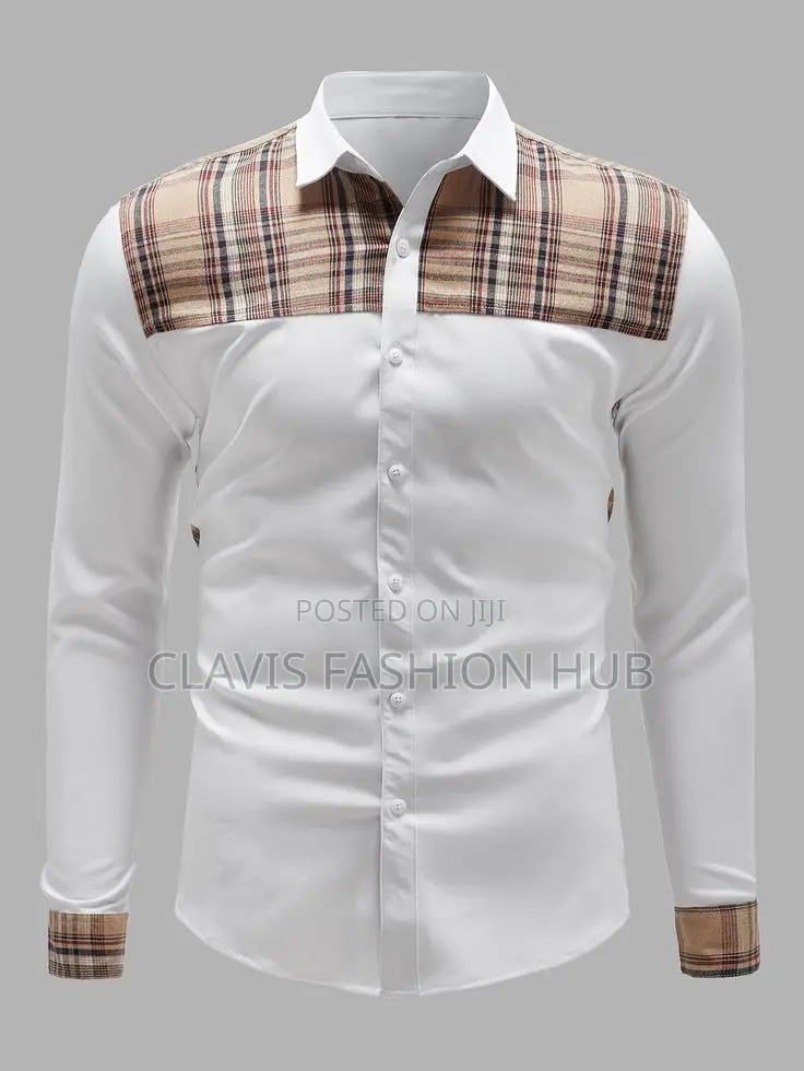 White Well Fitting Shirt With Kitenge Print for Men
