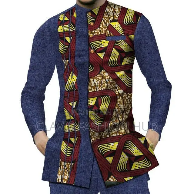Bold Navy Blue Kitenge Shirts for Gentle Men's Wedding