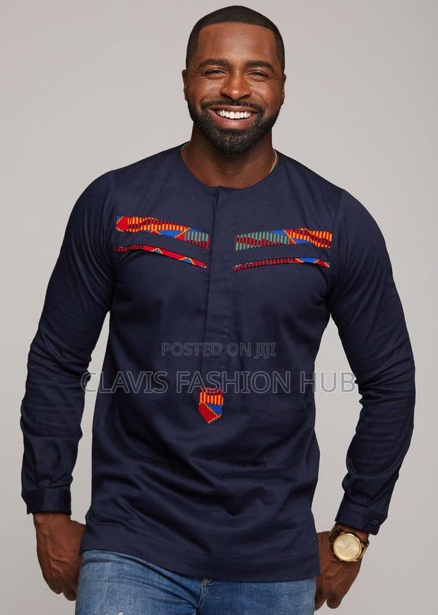 Bold Navy Blue Kitenge Shirts for Gentle Men's Wedding - thumbnail 2