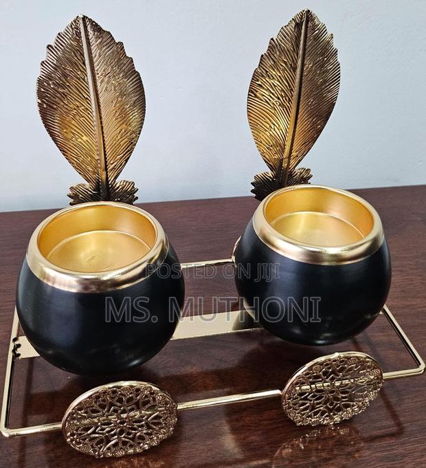 *2in1 Ceramic Candle Holder in Gold Leaf Stand - thumbnail 2