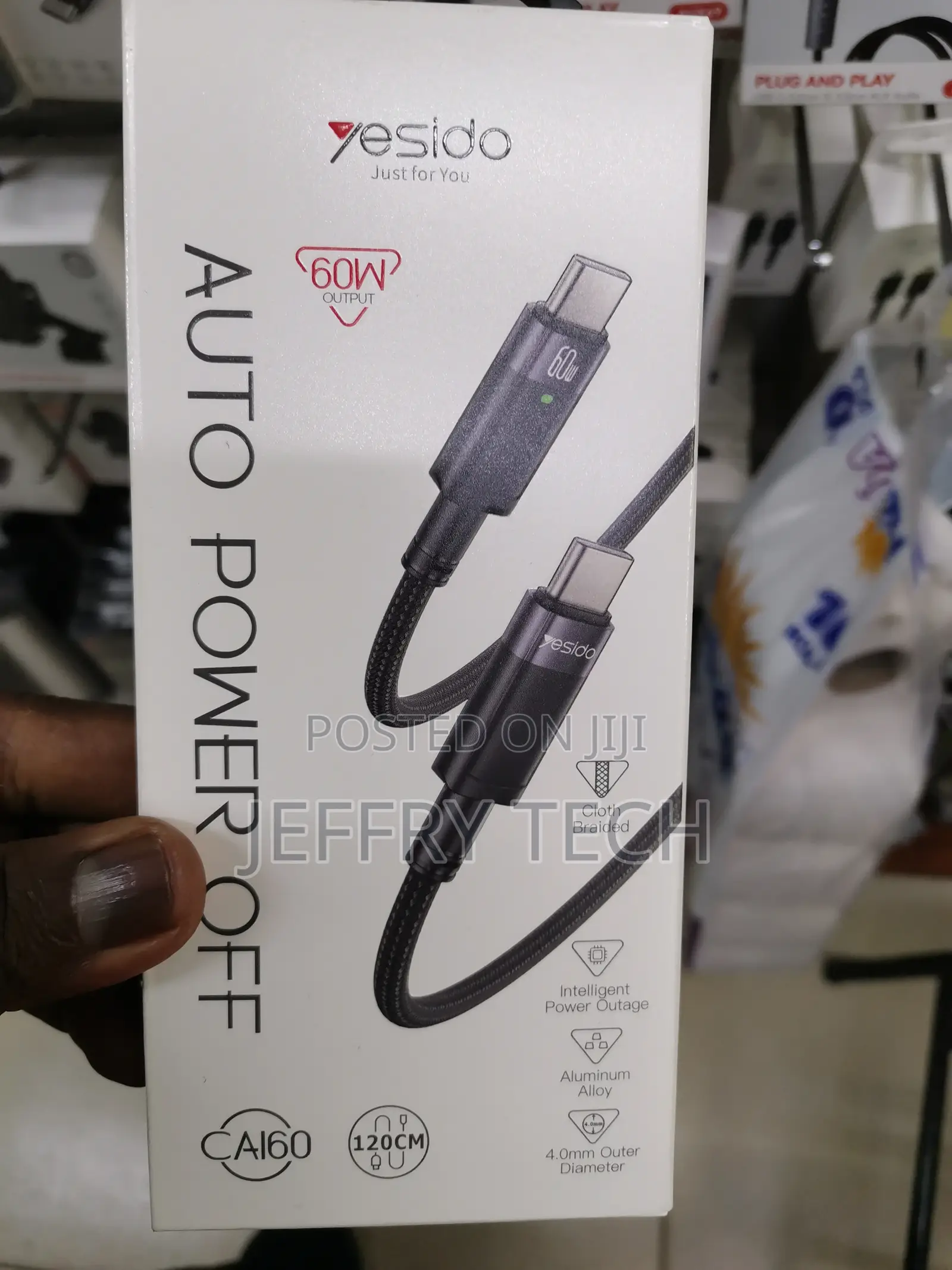 YESIDO CA160 1.2m 60W USB-C / Type-C to Type-C Auto Power-Of