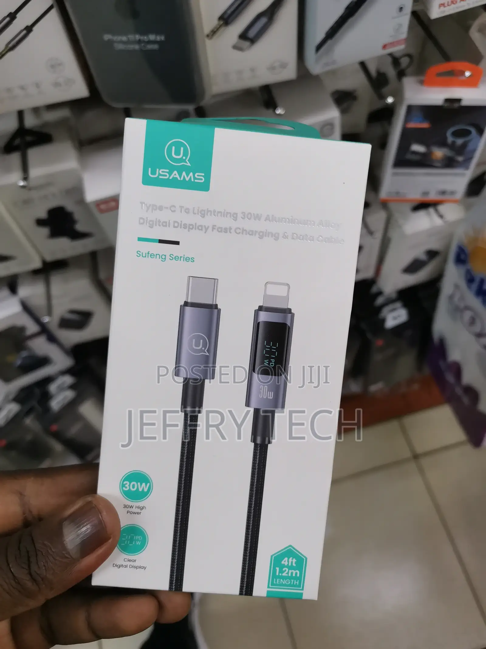 USAMS USB-C to Lightning Cable With Colorful LED 1.2m (Gold)