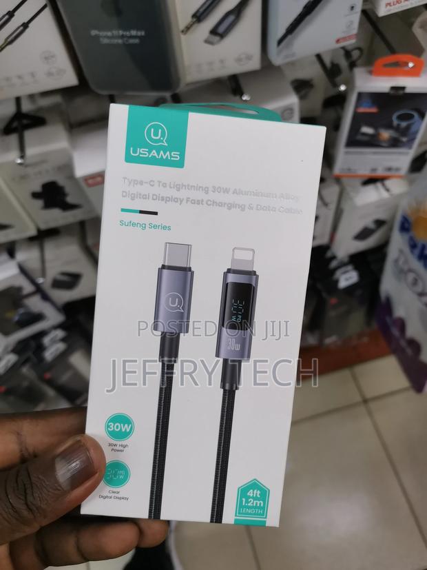 USAMS USB-C to Lightning Cable With Colorful LED 1.2m (Gold)