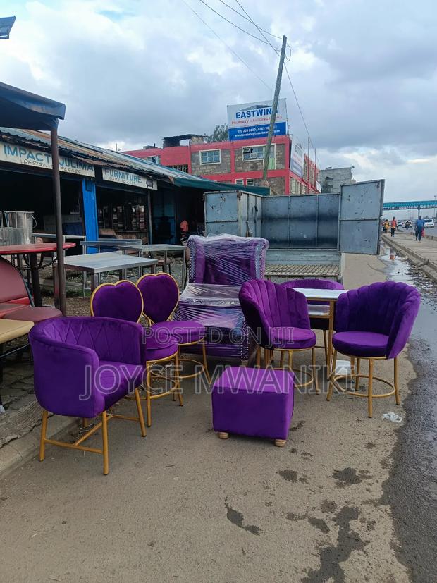 Salon Set, Purple and Gold With Marble Table  - thumbnail 3