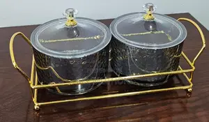 2in1 Heavy Glass Golden Sugar Dish Set in a Golden Frame