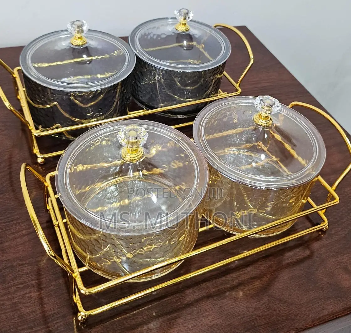 2in1 Heavy Glass Golden Sugar Dish Set in a Golden Frame