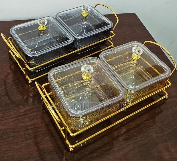 2in1 Heavy Glass Golden Sugar Dish Set in a Golden Frame