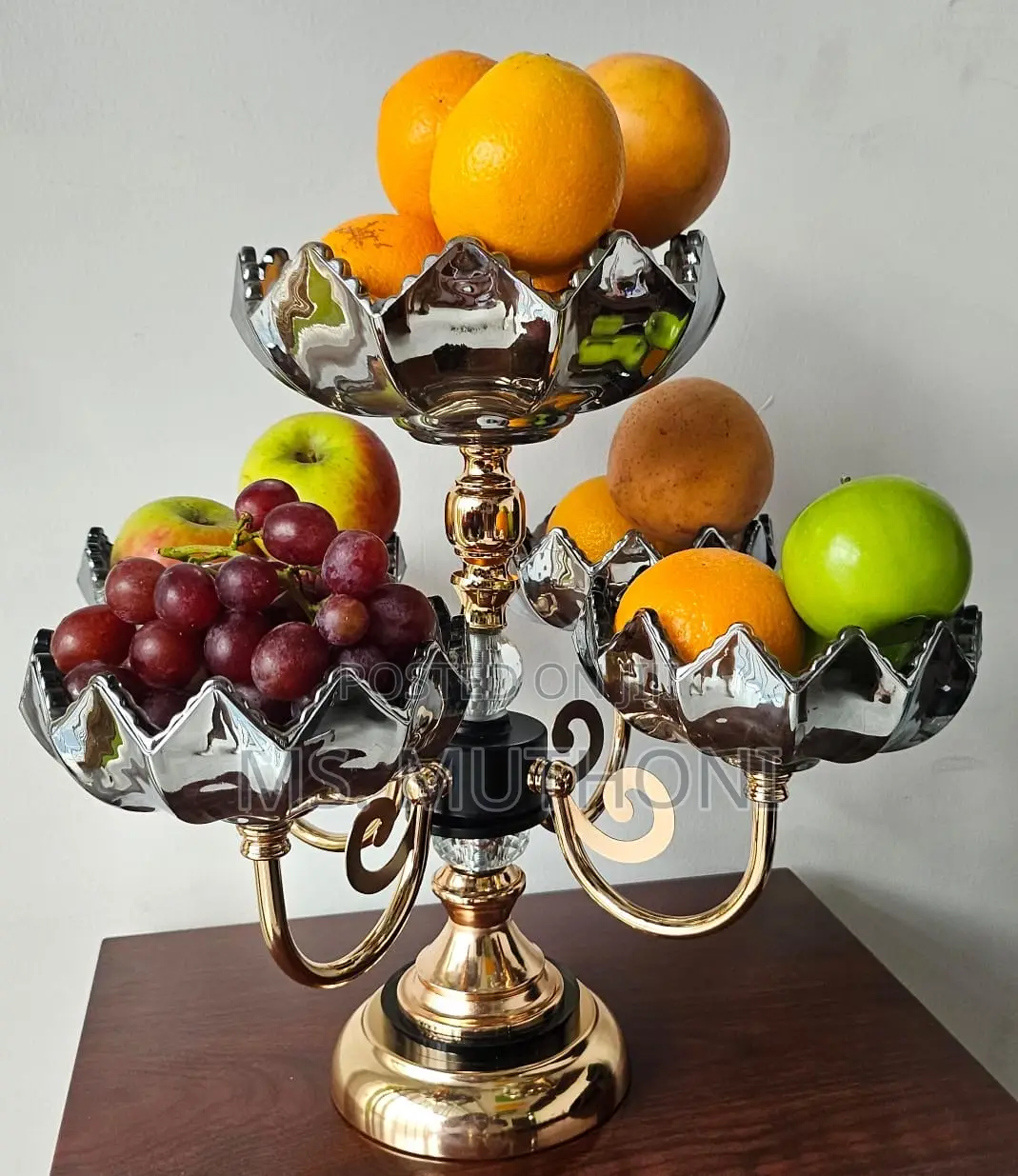 Heavy Glass 5 Arm Fruit Bowl Elegant Presentation Set
