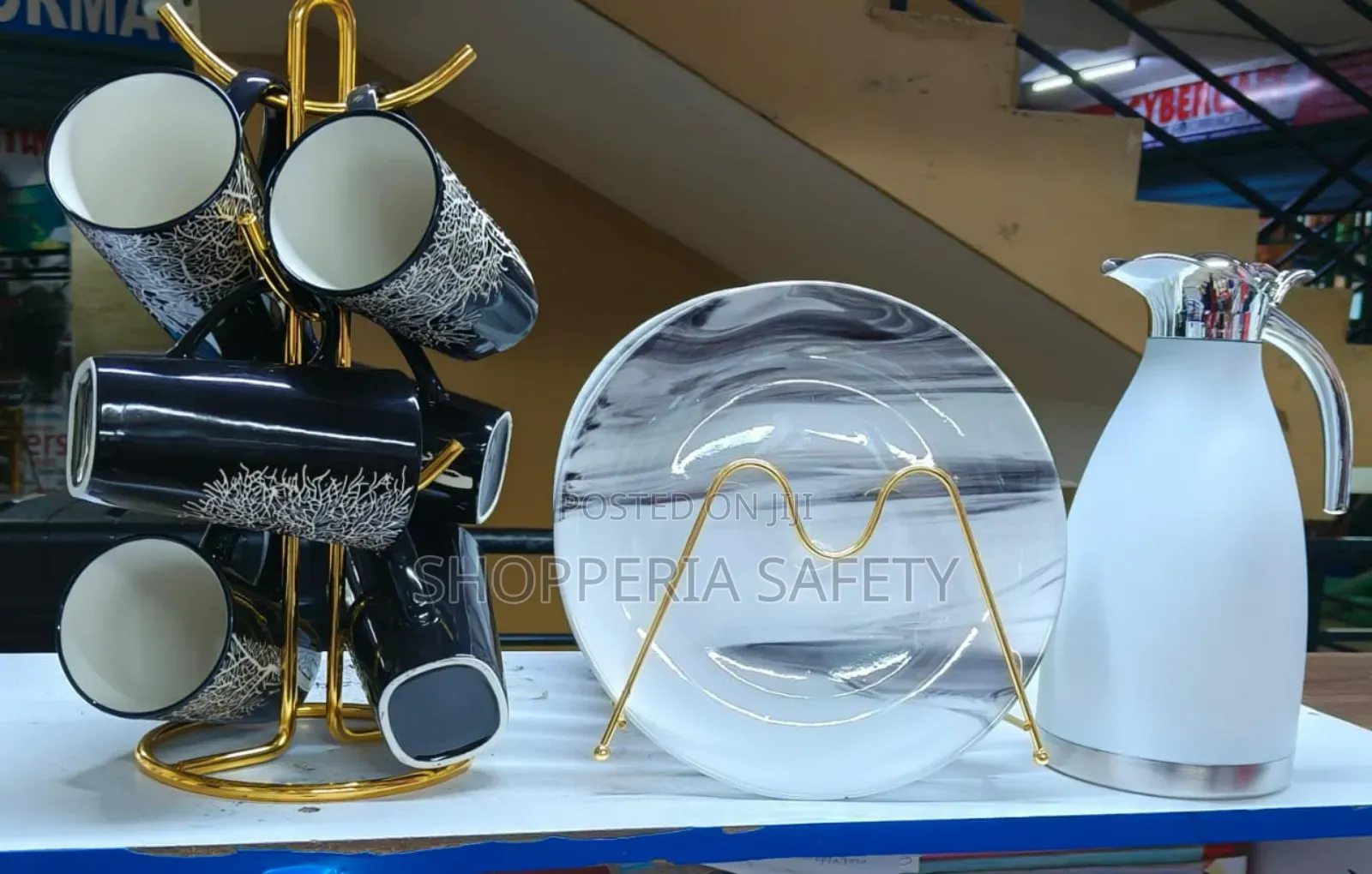 13 Set of Cups, Plates and White Flask