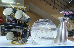 13 PCS Set: 6 Cups, 6 Plates, 1 Silver Flask.