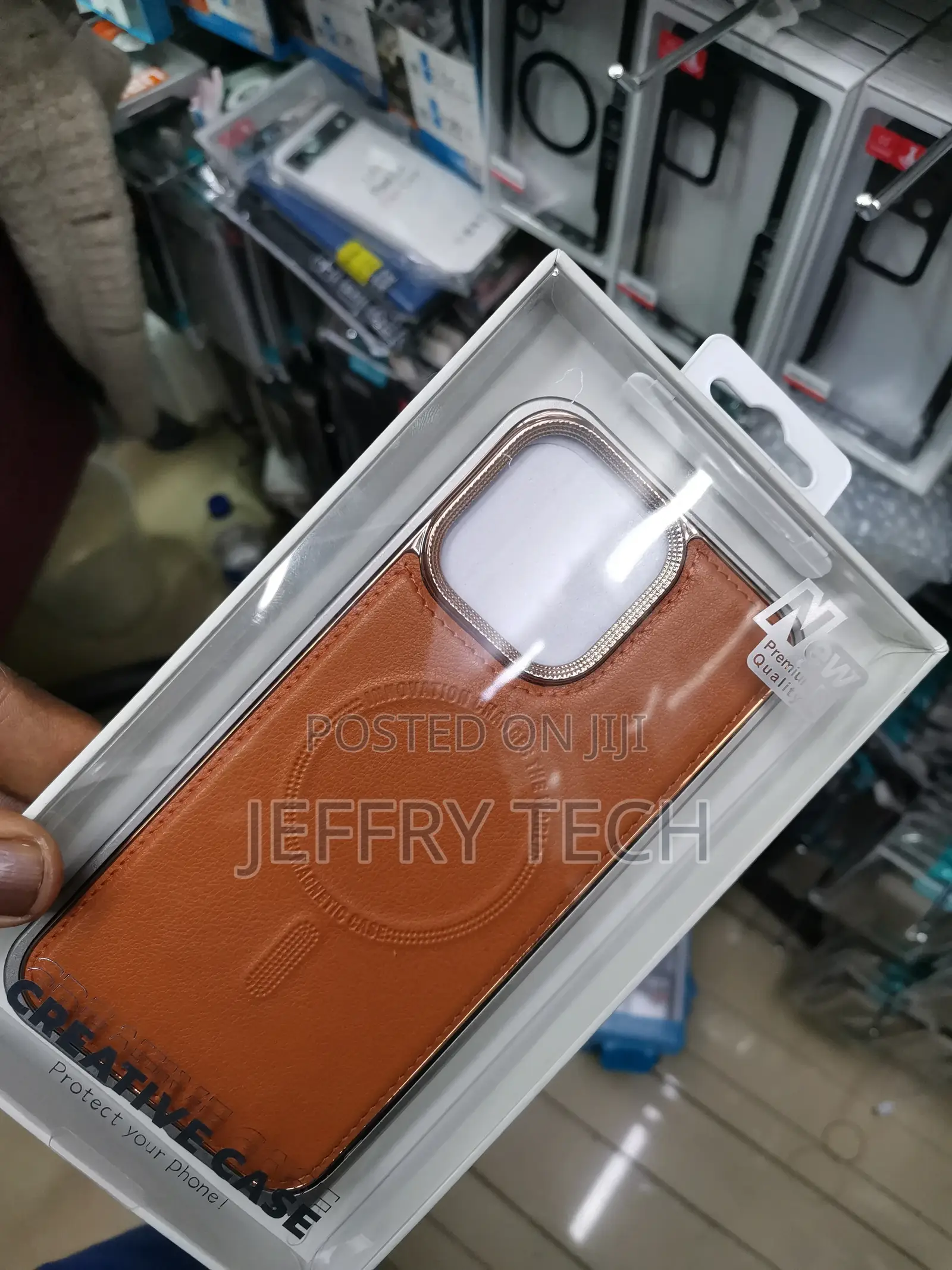 iPhone Leather Case Magsafe With Camera Metal Frame-Brown