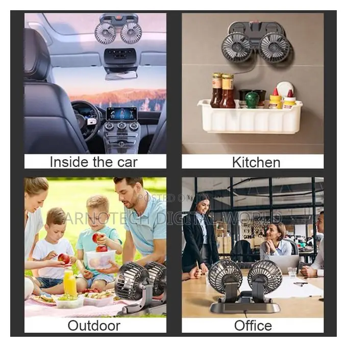 Dual Head Car Fan 360° Rotation Car