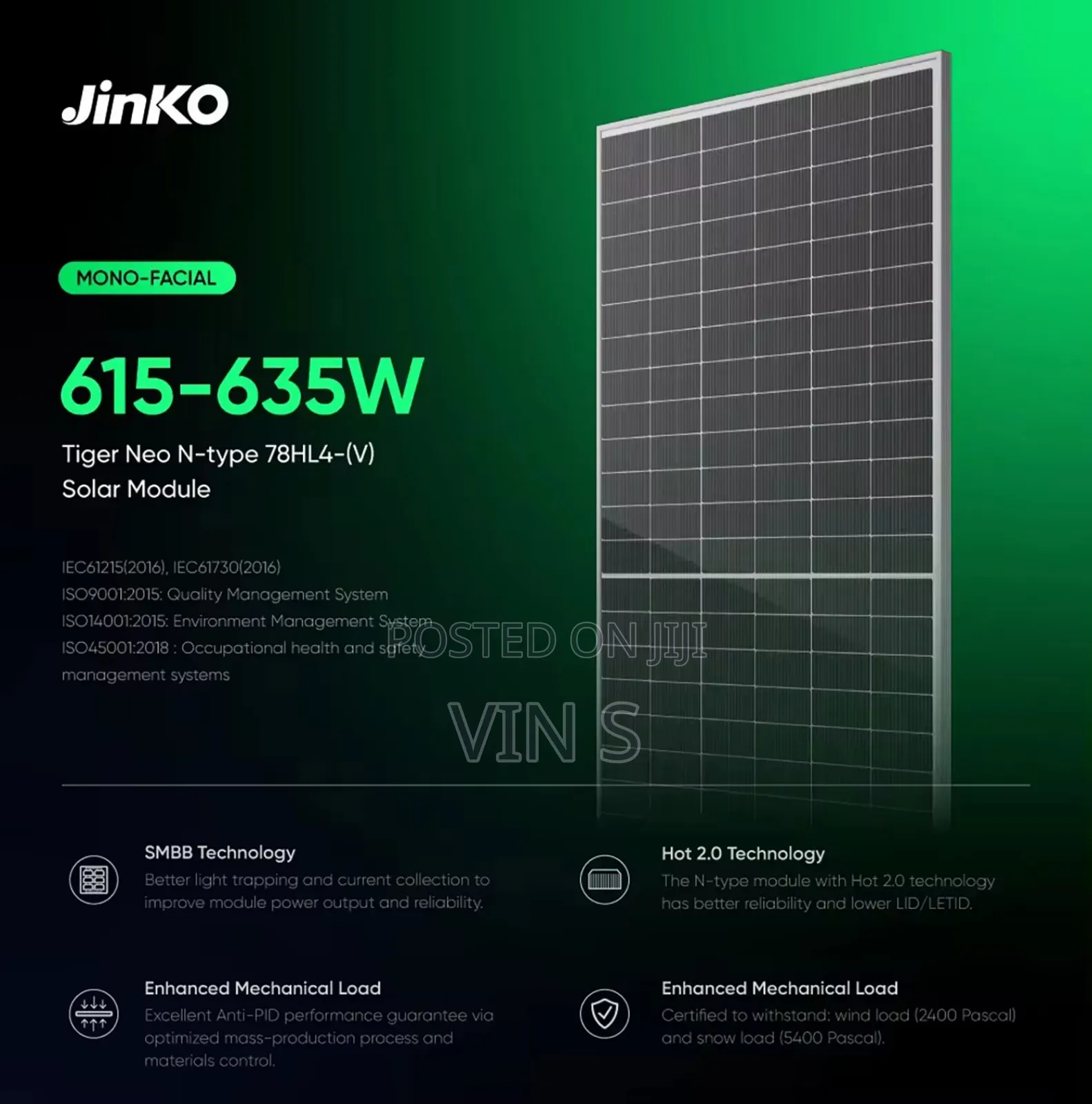 Jinko 615w Solar Panels Bifacial'jinkō Bifâcial Solár Pânels