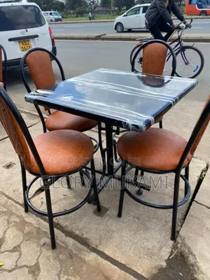 Black White Marble Square Table and Restaurant Chairs