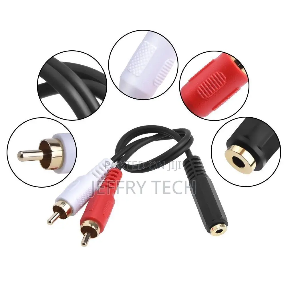 2-Rca Male to 3.5mm Female Aux Audio Headphone Jack Converte