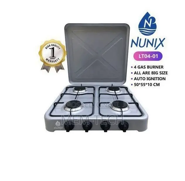 Nunix 4 Burner Table Top Gas Cooker Stove - Metallic Grey