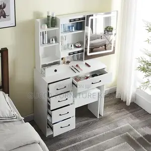 Dressers: Bedroom Vanity Table With Sliding Lighted Mirror
