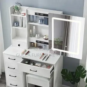 Dressers: Bedroom Vanity Table With Sliding Lighted Mirror