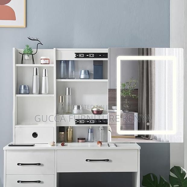 Dressers: Bedroom Vanity Table With Sliding Lighted Mirror - thumbnail 3
