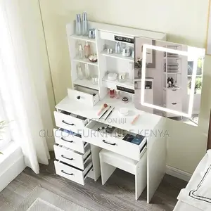 Dressers: Bedroom Vanity Table With Sliding Lighted Mirror