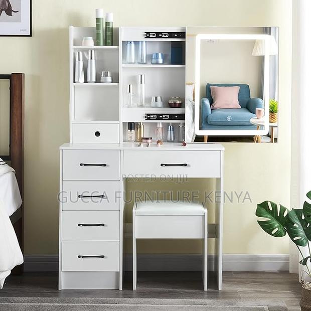 Dressers: Bedroom Vanity Table With Sliding Lighted Mirror - thumbnail 5