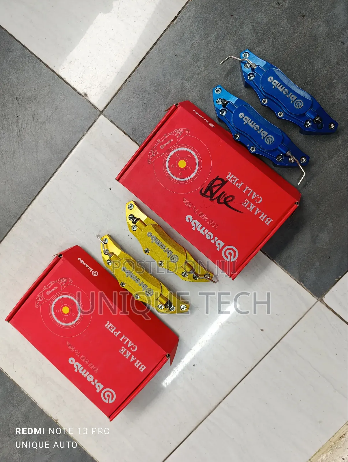 Brembo Brake Caliper Covers: Blue and Gold Colours