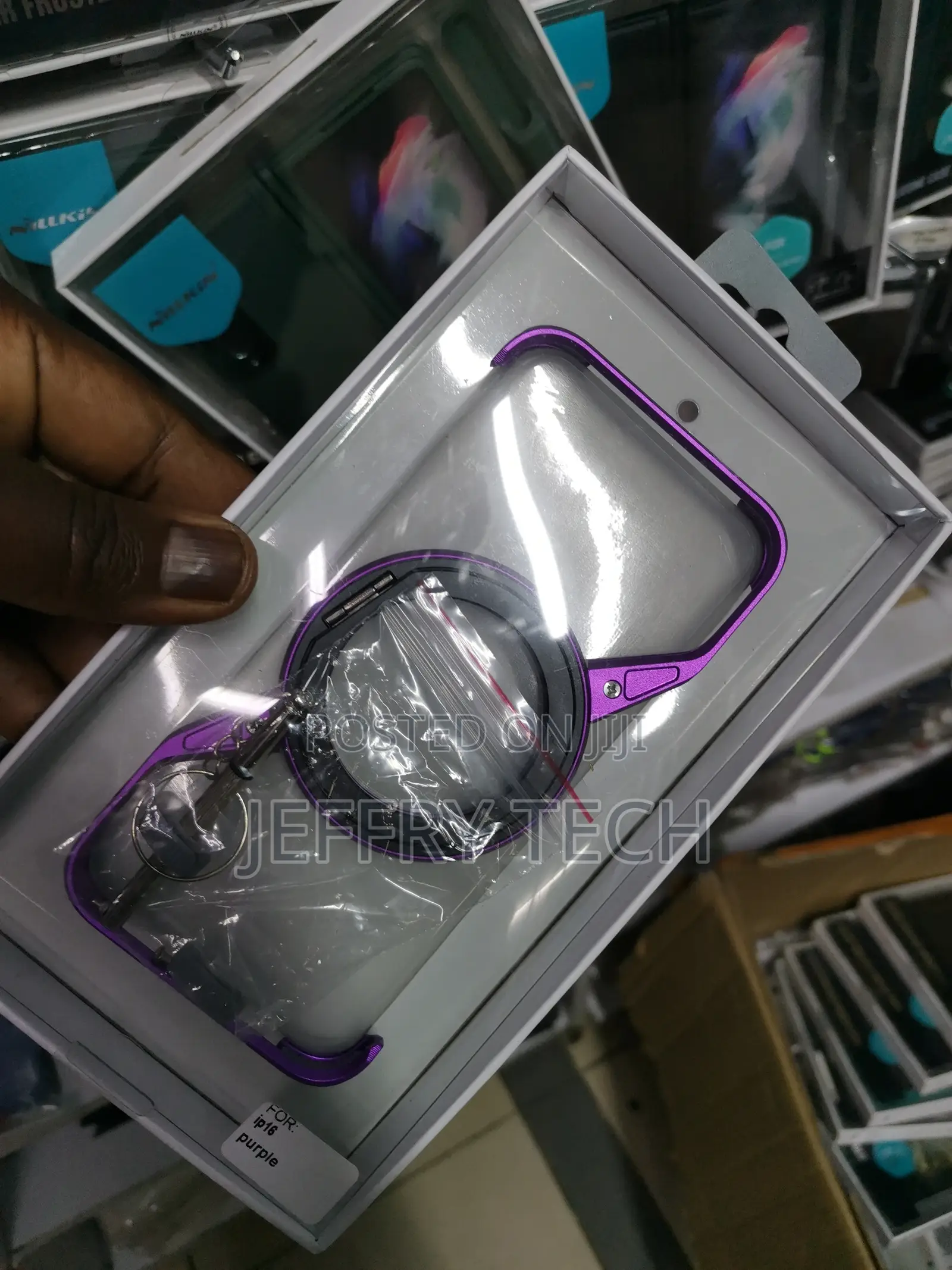 Z Shape Metal Stand Case for iPhone 16 Frameless -Purple