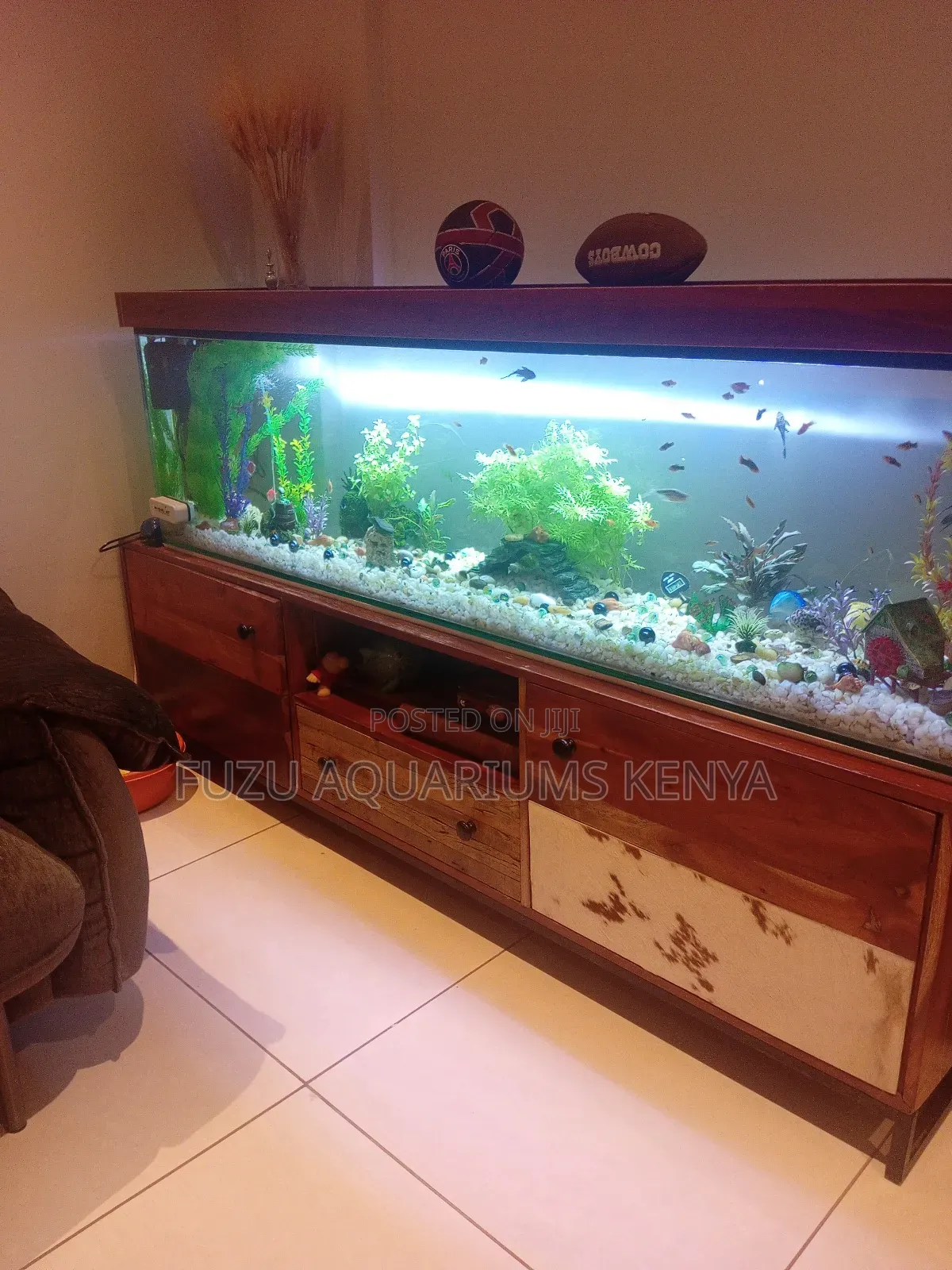 Complete Aquarium With Strong Hardwood Cabinetry